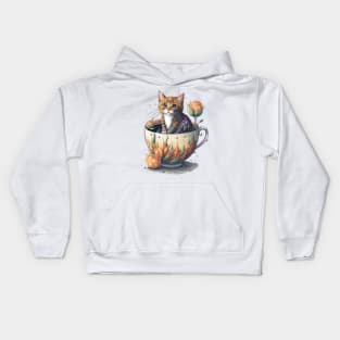 Cute Cat in a Tea Cup Kids Hoodie